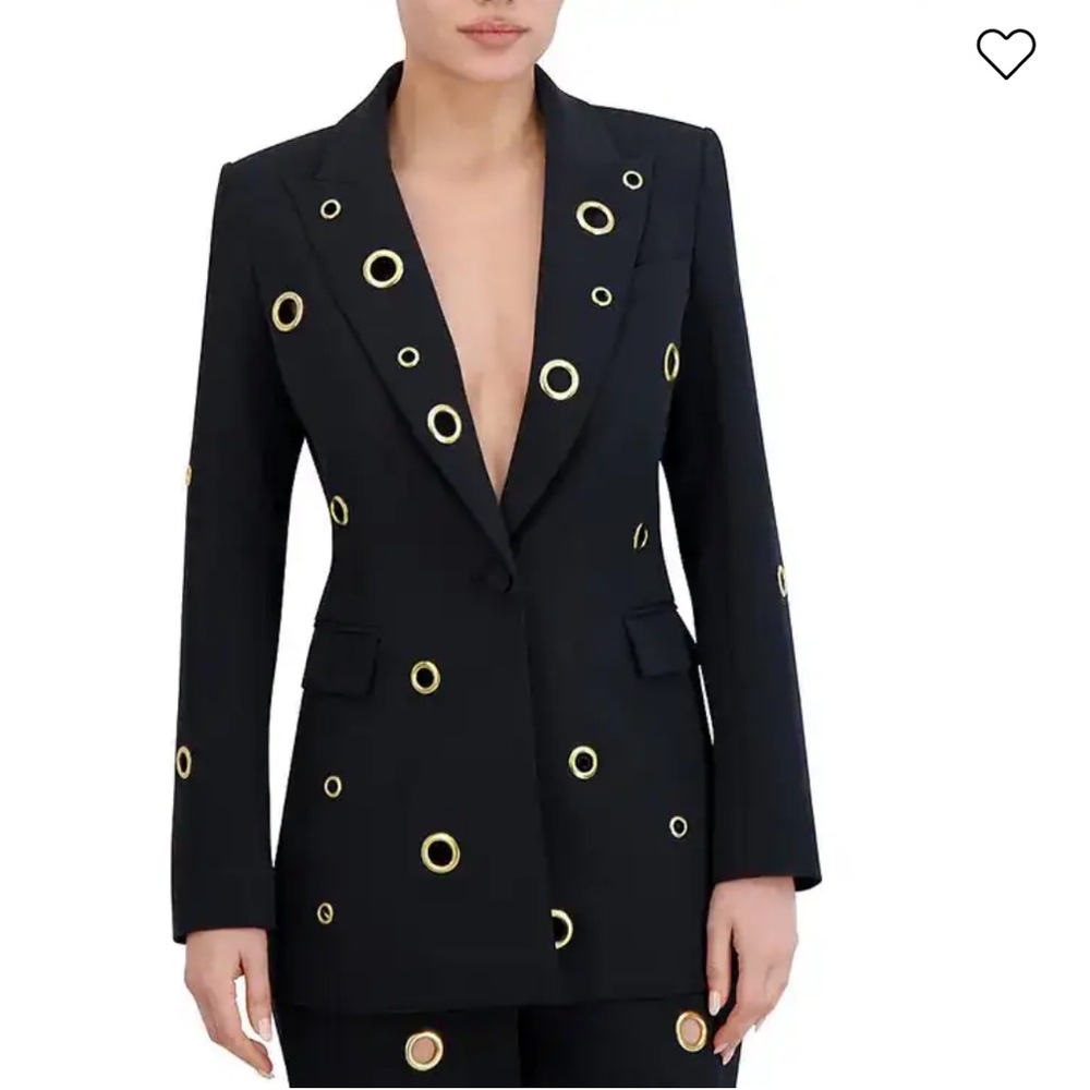 BCBGMAXAZRIA Black Grommet Blazer Gold Eyelet Jacket Tailored Size 2 NWT
